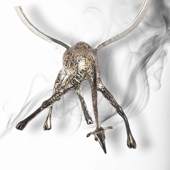 Vintage Giraffe Silvertone Statement Necklace & Brooch Set 3D Safari Jewelry - Picture 3 of 13